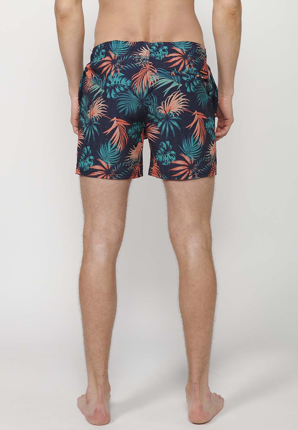 Bañador Hombre corto estampado tropical con cordón – Koroshi navy