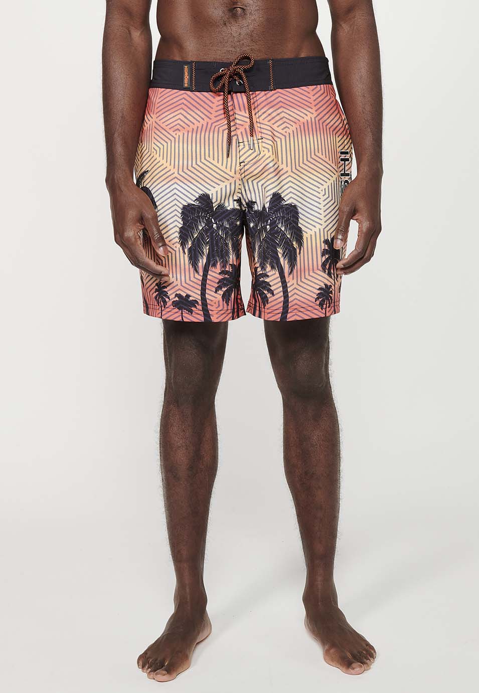 Bañador Hombre surfero estampado de palmeras con cordón – Koroshi melocotón