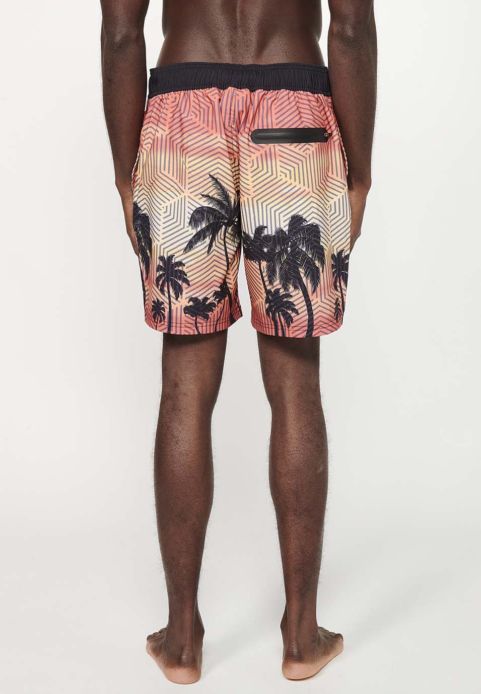 Bañador Hombre surfero estampado de palmeras con cordón – Koroshi melocotón