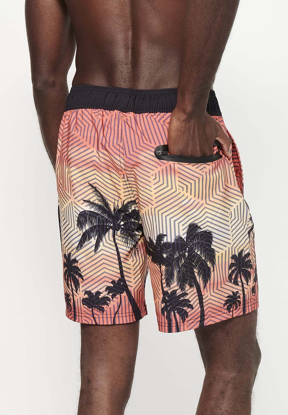 Bañador Hombre surfero estampado de palmeras con cordón – Koroshi melocotón