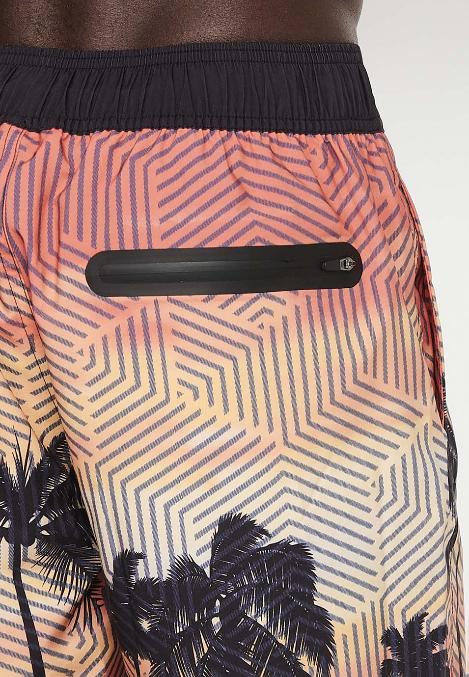 Bañador Hombre surfero estampado de palmeras con cordón – Koroshi melocotón