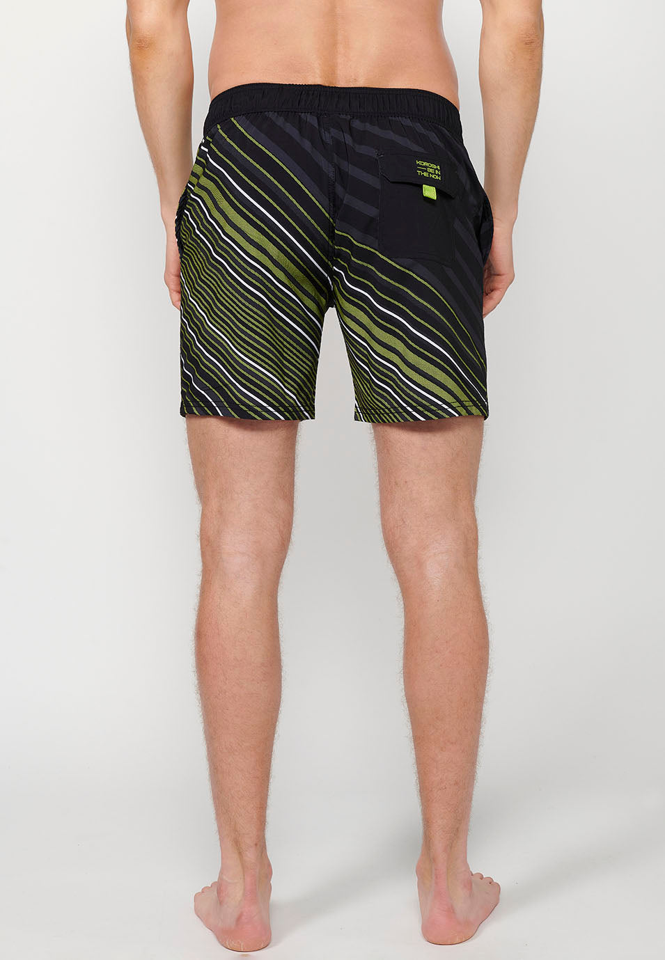 Bañador Hombre surfero estampado de rayas con cordón – Koroshi lima