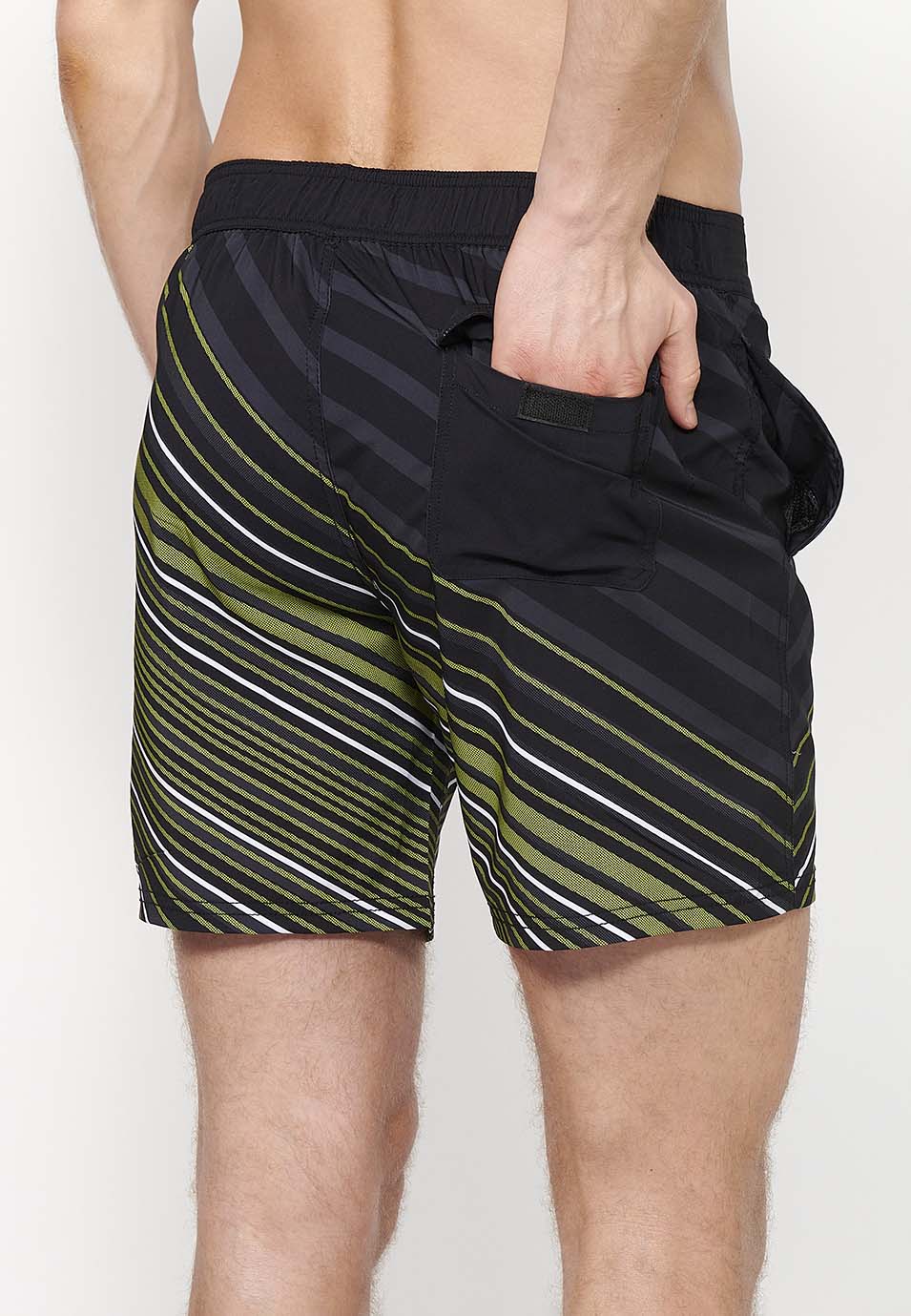 Bañador Hombre surfero estampado de rayas con cordón – Koroshi lima