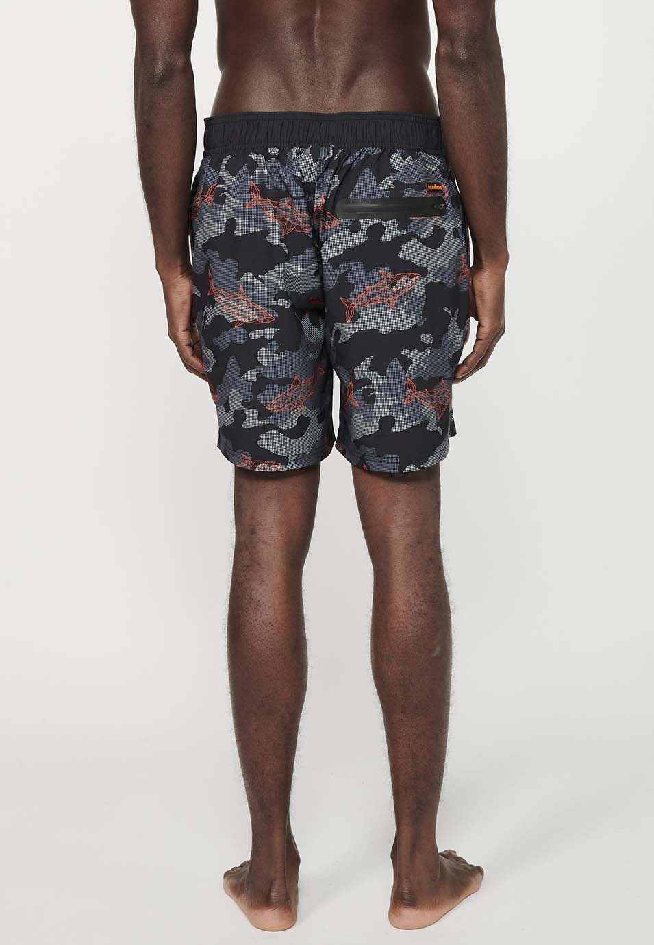 Bañador Hombre surfero estampado camuflaje con cordón – Koroshi negro