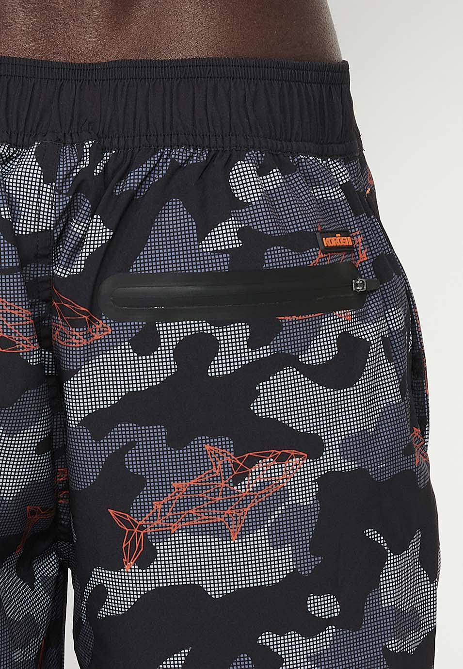 Bañador Hombre surfero estampado camuflaje con cordón – Koroshi negro