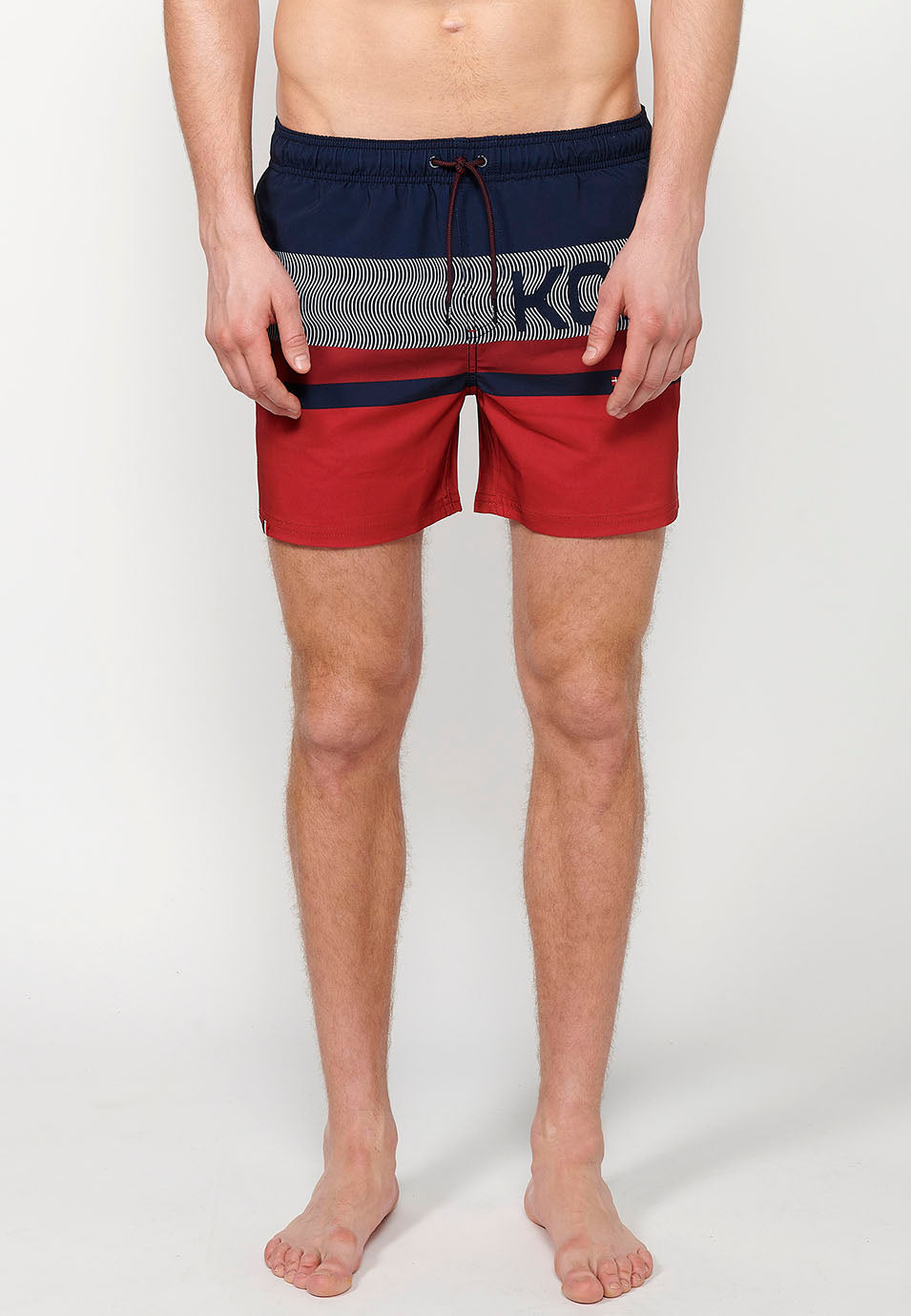 Bañador Hombre corto estampado de bloques con cordón – Koroshi navy