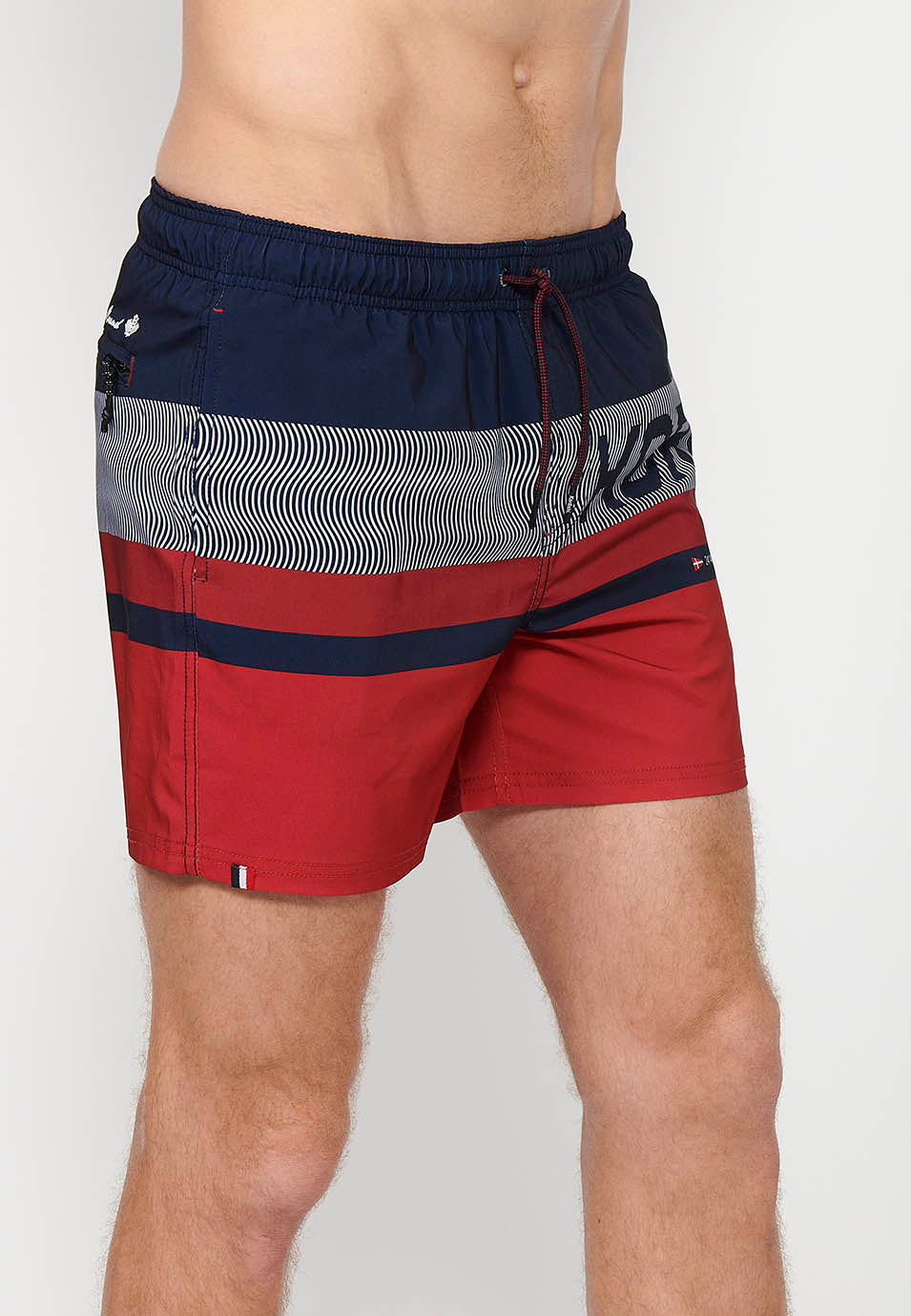 Bañador Hombre corto estampado de bloques con cordón – Koroshi navy
