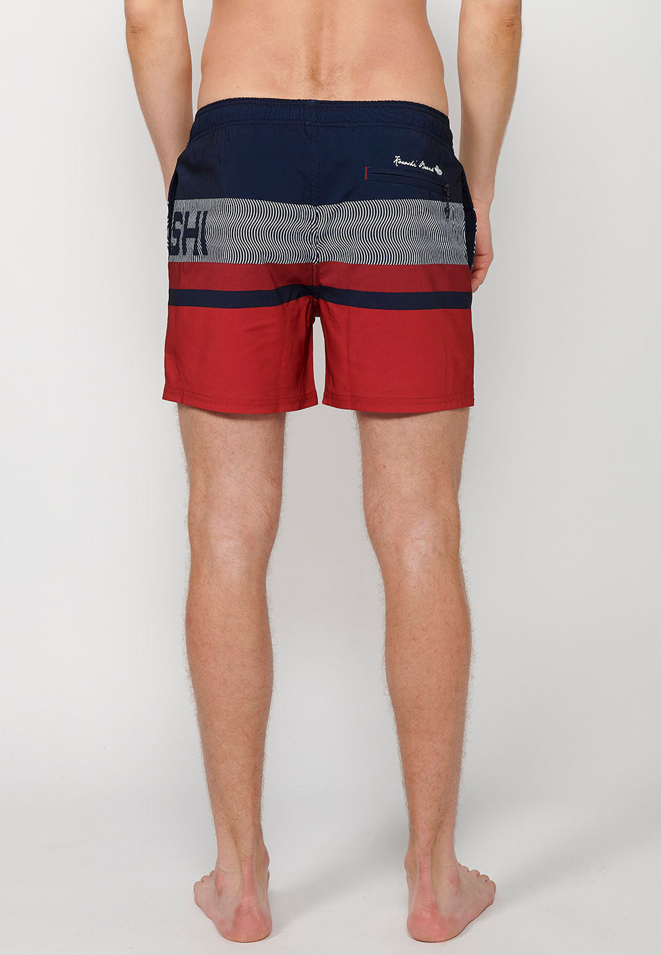 Bañador Hombre corto estampado de bloques con cordón – Koroshi navy