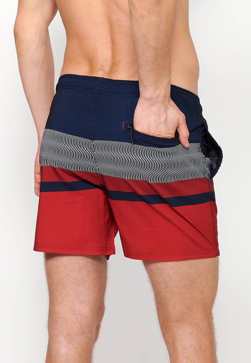 Bañador Hombre corto estampado de bloques con cordón – Koroshi navy