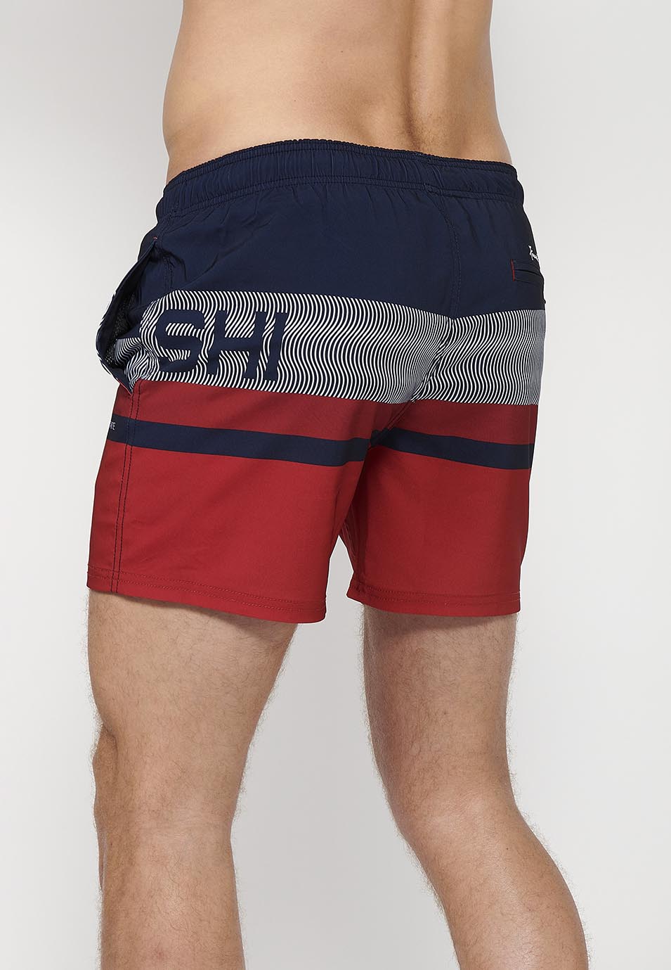 Bañador Hombre corto estampado de bloques con cordón – Koroshi navy