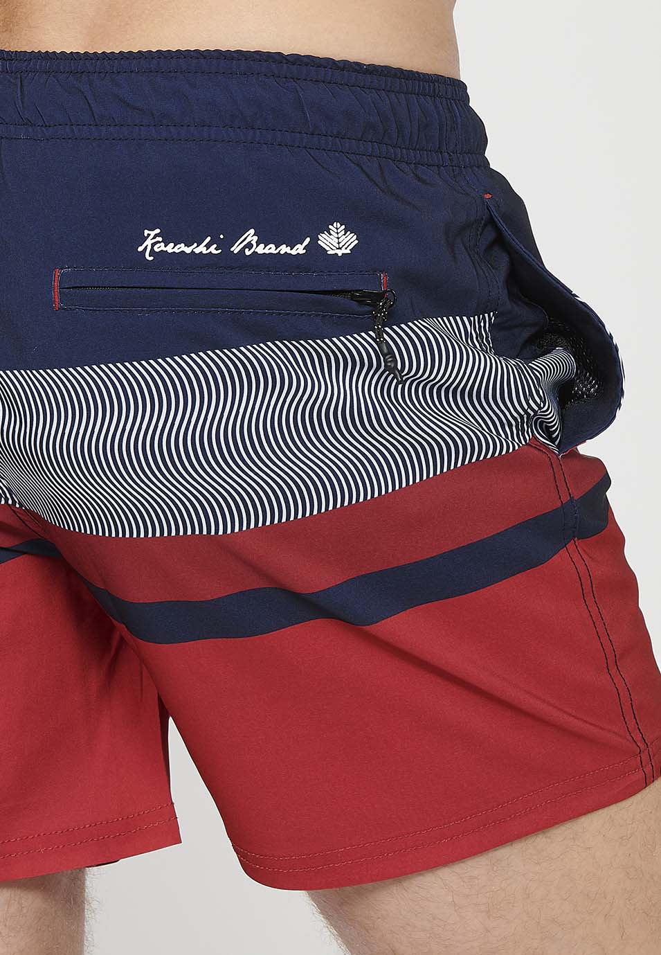 Bañador Hombre corto estampado de bloques con cordón – Koroshi navy