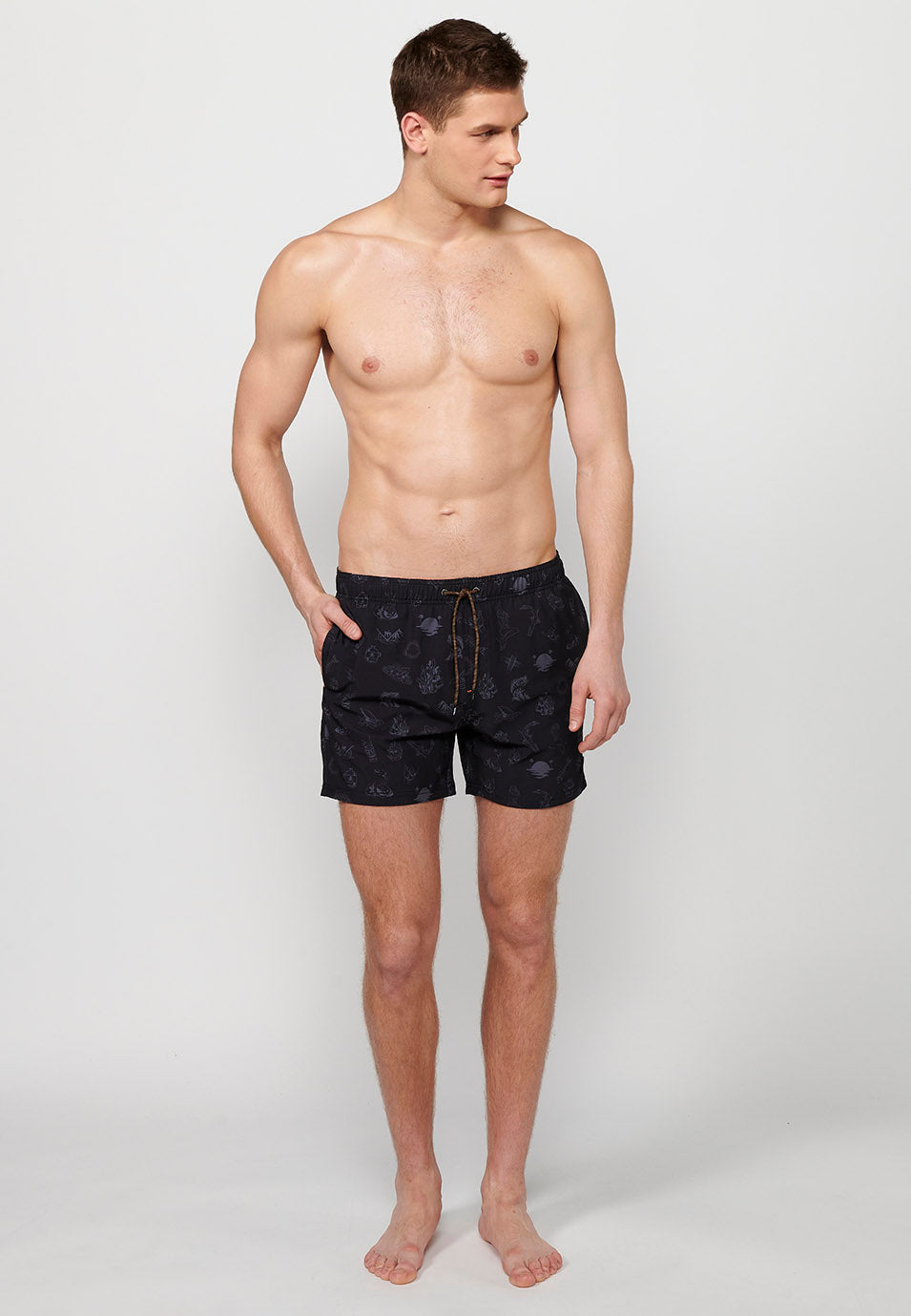 Bañador Hombre corto estampado de iconos con cordón – Koroshi gris