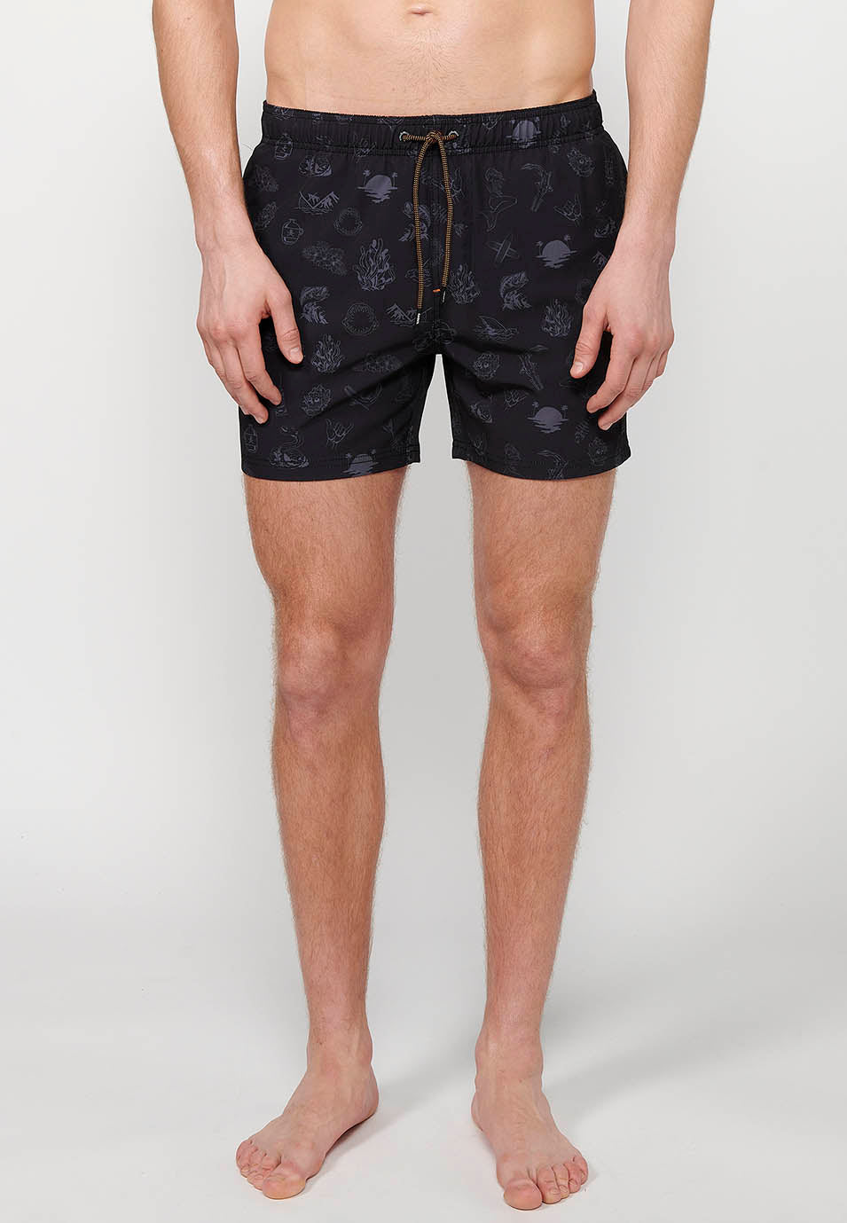 Bañador Hombre corto estampado de iconos con cordón – Koroshi gris