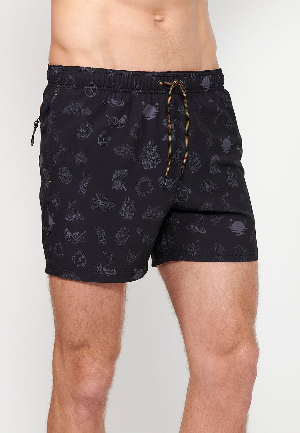 Bañador Hombre corto estampado de iconos con cordón – Koroshi gris