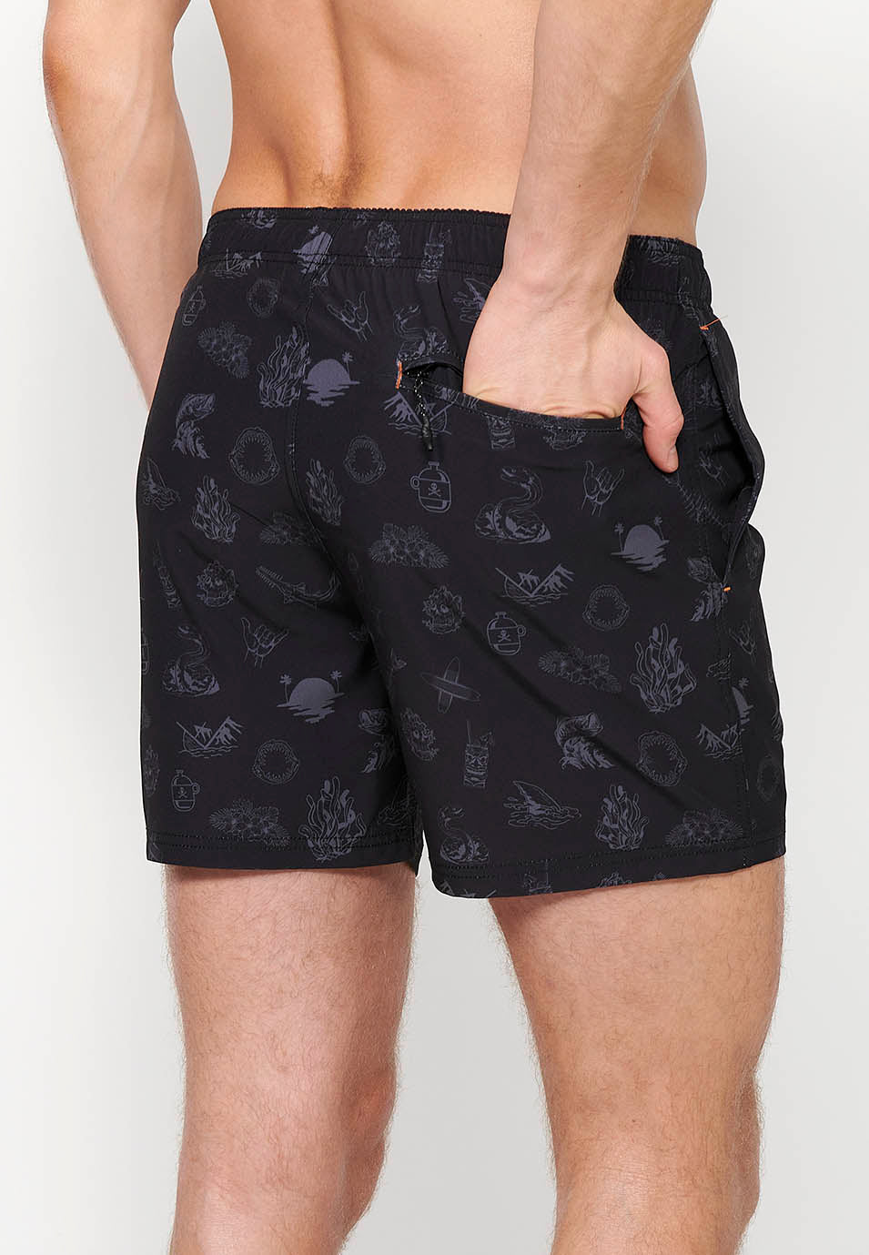 Bañador Hombre corto estampado de iconos con cordón – Koroshi gris