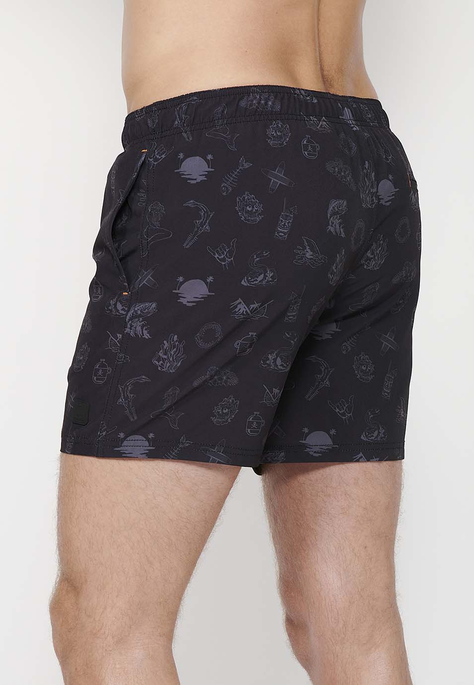 Bañador Hombre corto estampado de iconos con cordón – Koroshi gris