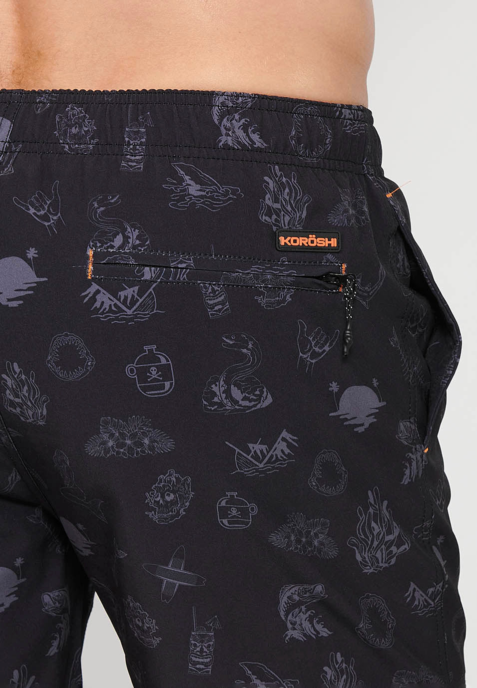 Bañador Hombre corto estampado de iconos con cordón – Koroshi gris