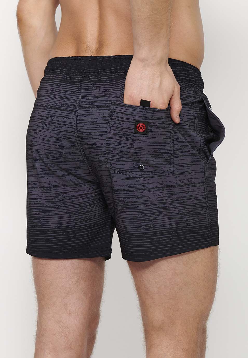 Bañador Hombre corto estampado de rayas degradadas con cordón – Koroshi 2411WA11