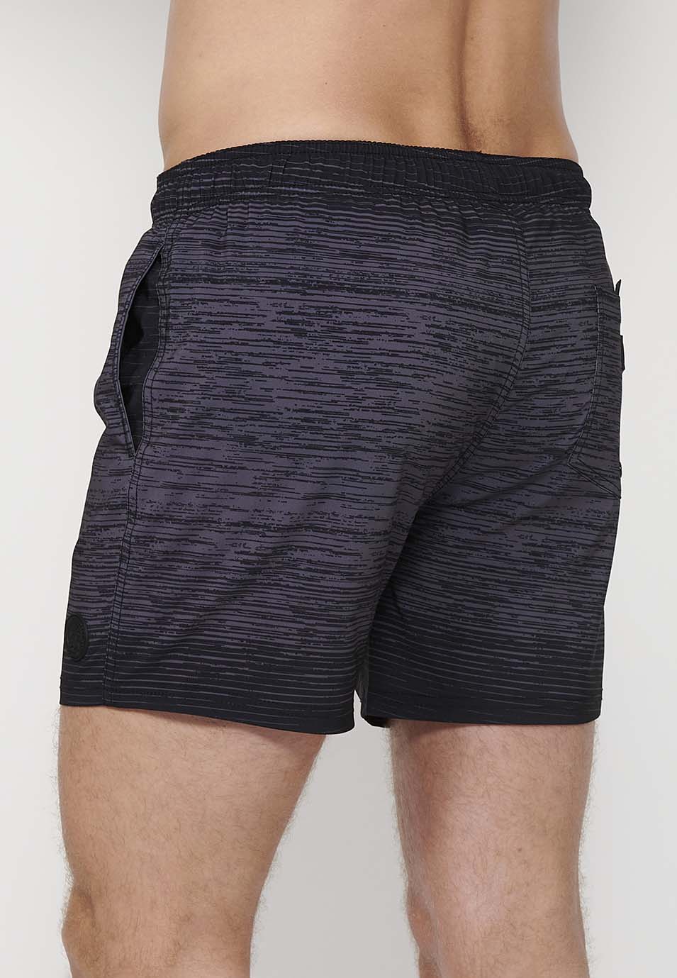 Bañador Hombre corto estampado de rayas degradadas con cordón – Koroshi 2411WA11