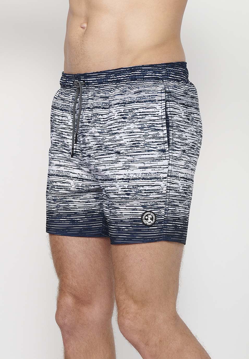 Bañador Hombre corto estampado de rayas degradadas con cordón – Koroshi 2411WA11