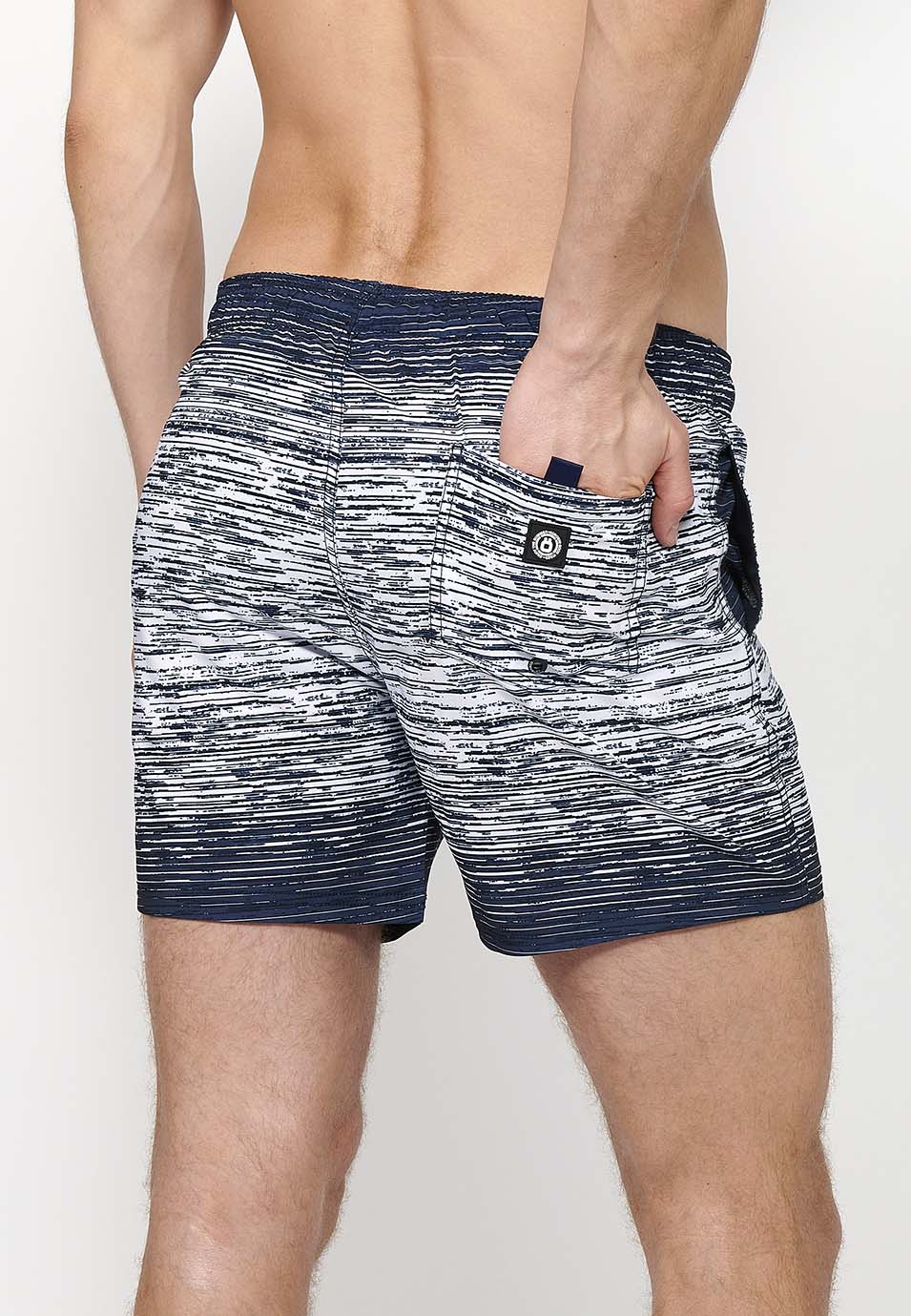 Bañador Hombre corto estampado de rayas degradadas con cordón – Koroshi 2411WA11