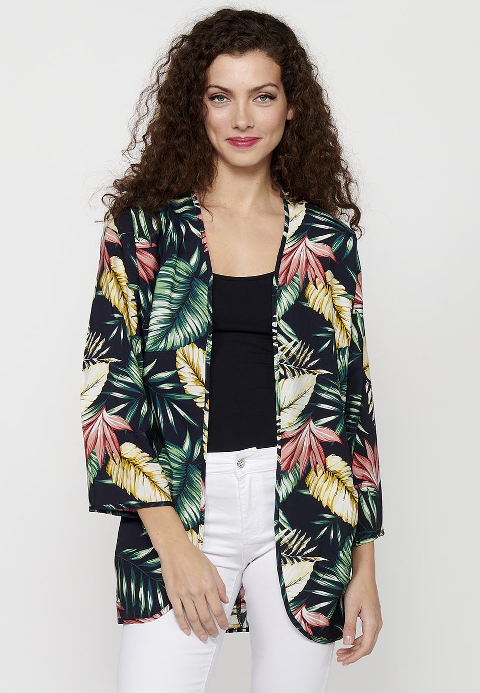 Kimono Mujer Estampado Tropical Abierto – Koroshi Multicolor