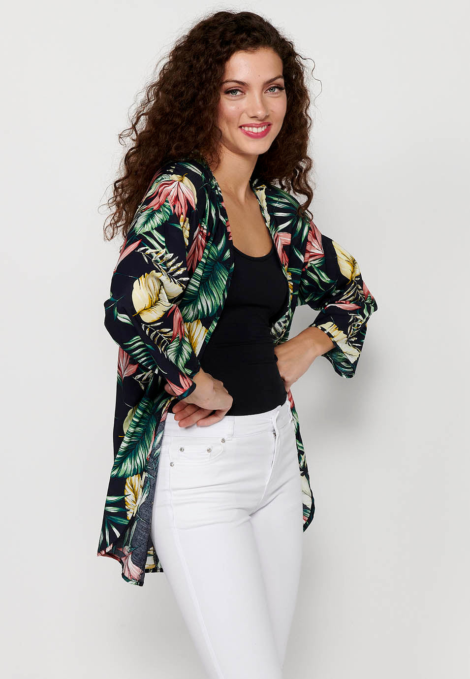 Kimono Mujer Estampado Tropical Abierto – Koroshi Multicolor