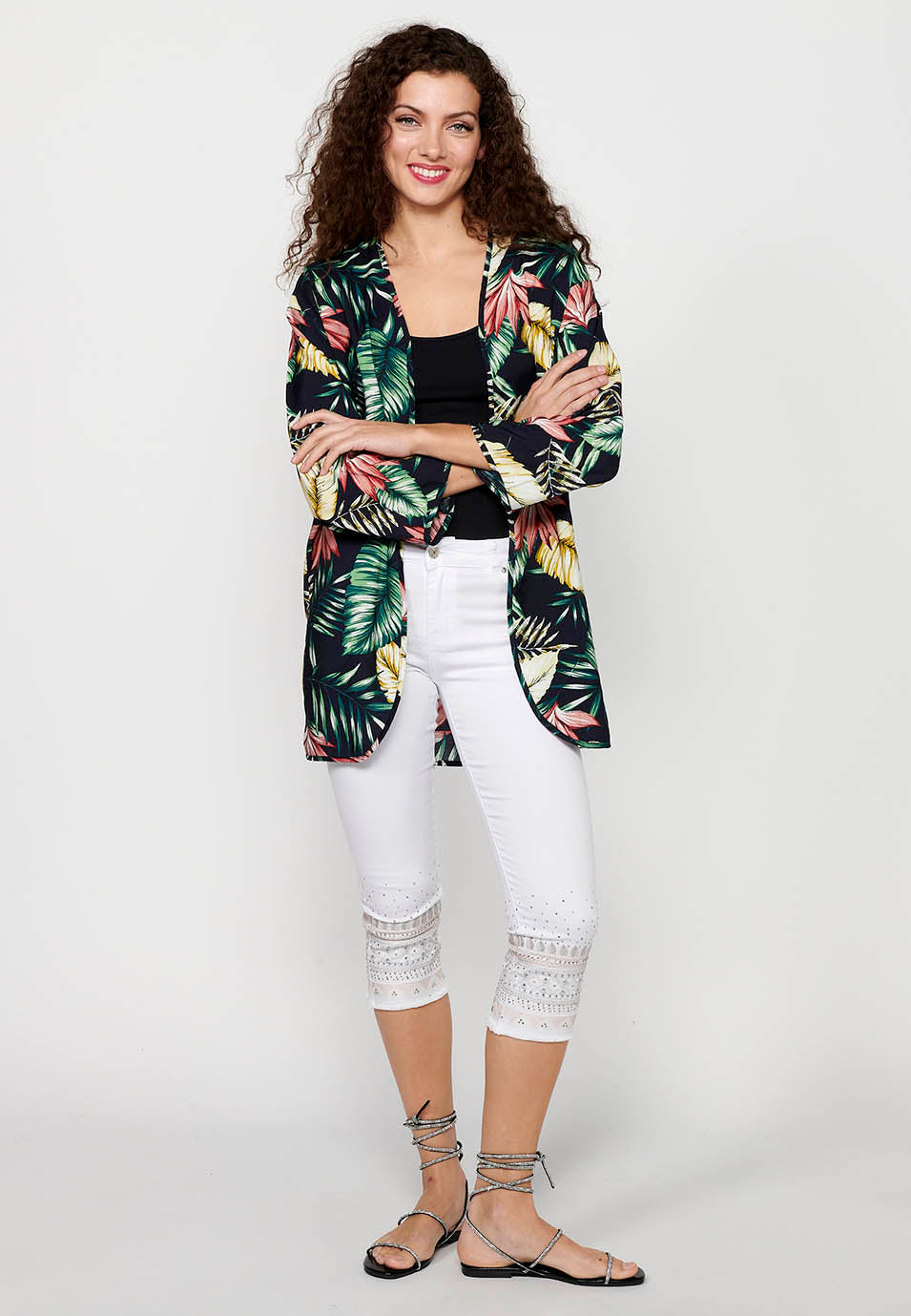 Kimono Mujer Estampado Tropical Abierto – Koroshi Multicolor
