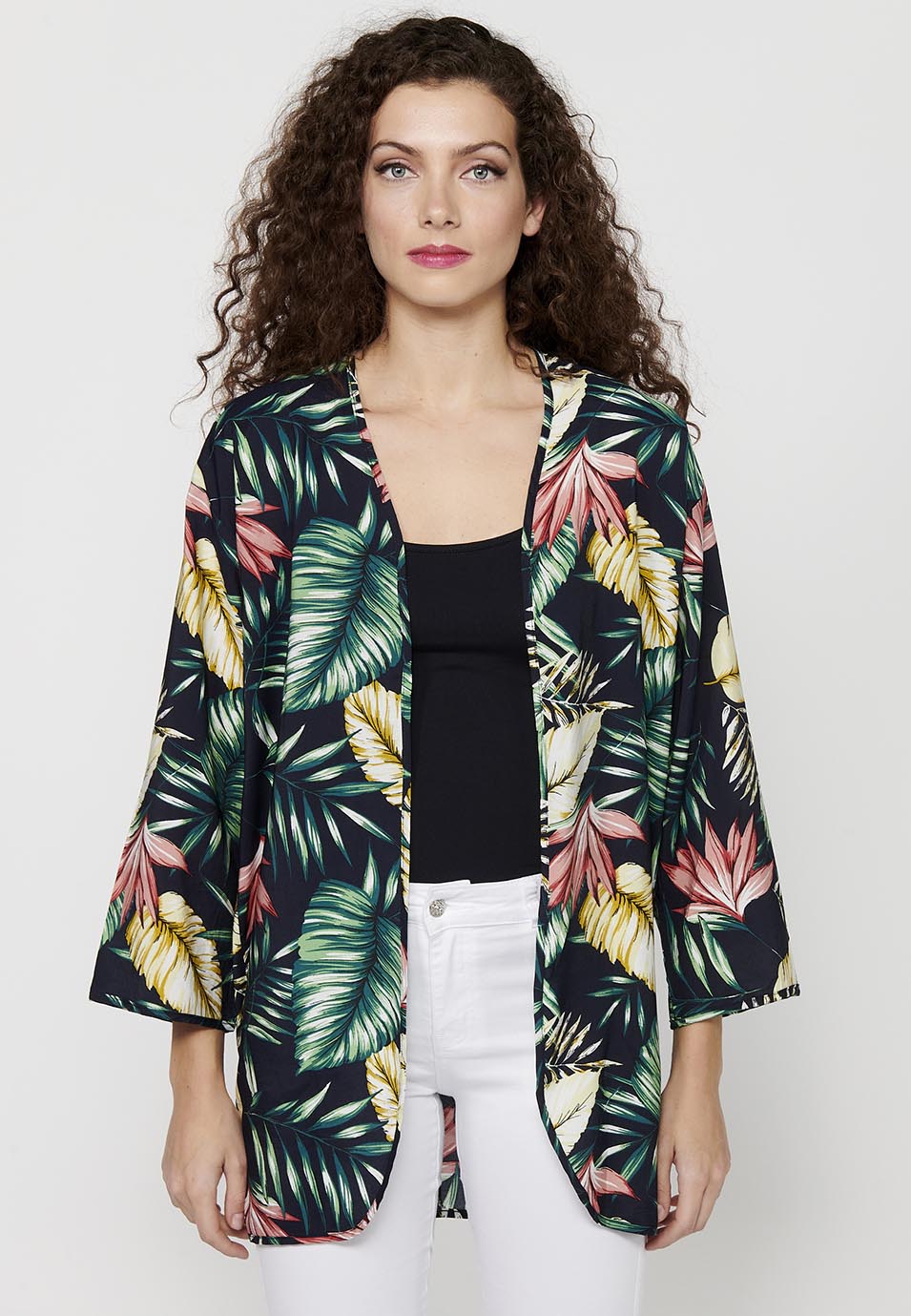 Kimono Mujer Estampado Tropical Abierto – Koroshi Multicolor