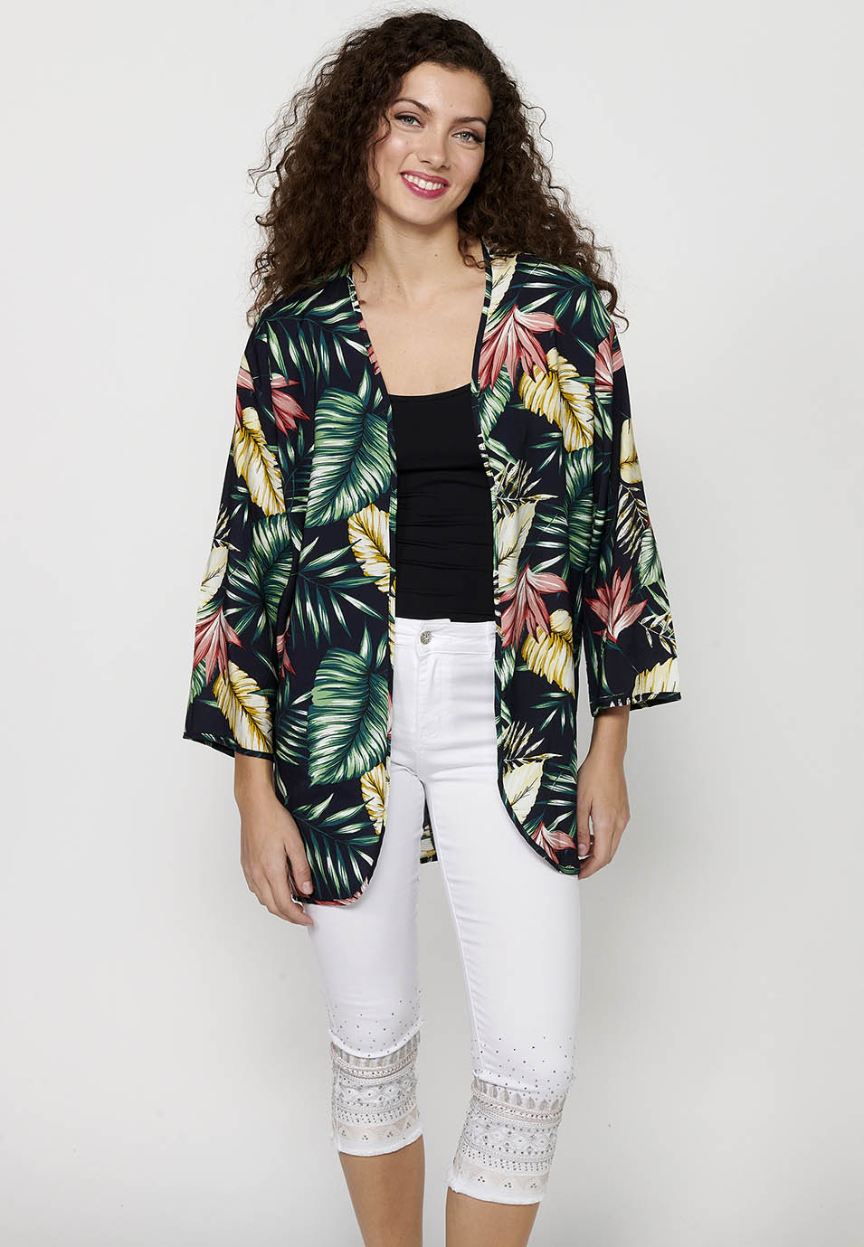 Kimono Mujer Estampado Tropical Abierto – Koroshi Multicolor