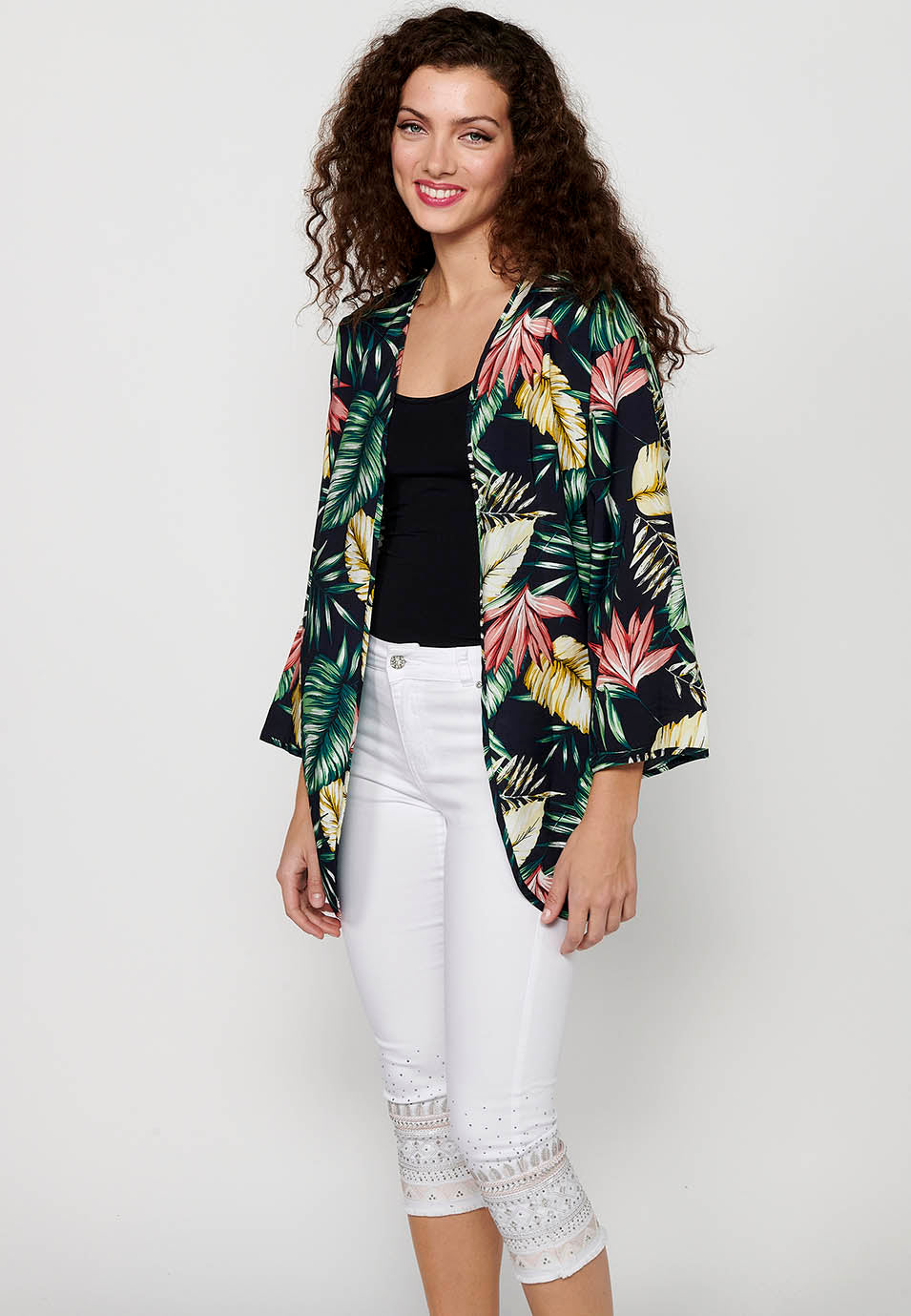 Kimono Mujer Estampado Tropical Abierto – Koroshi Multicolor