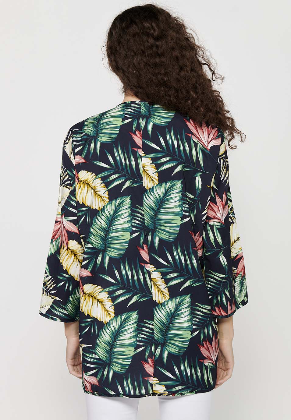 Kimono Mujer Estampado Tropical Abierto – Koroshi Multicolor