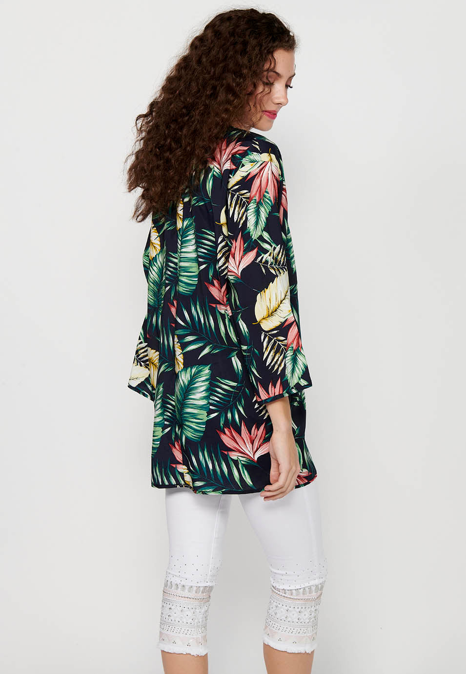 Kimono Mujer Estampado Tropical Abierto – Koroshi Multicolor