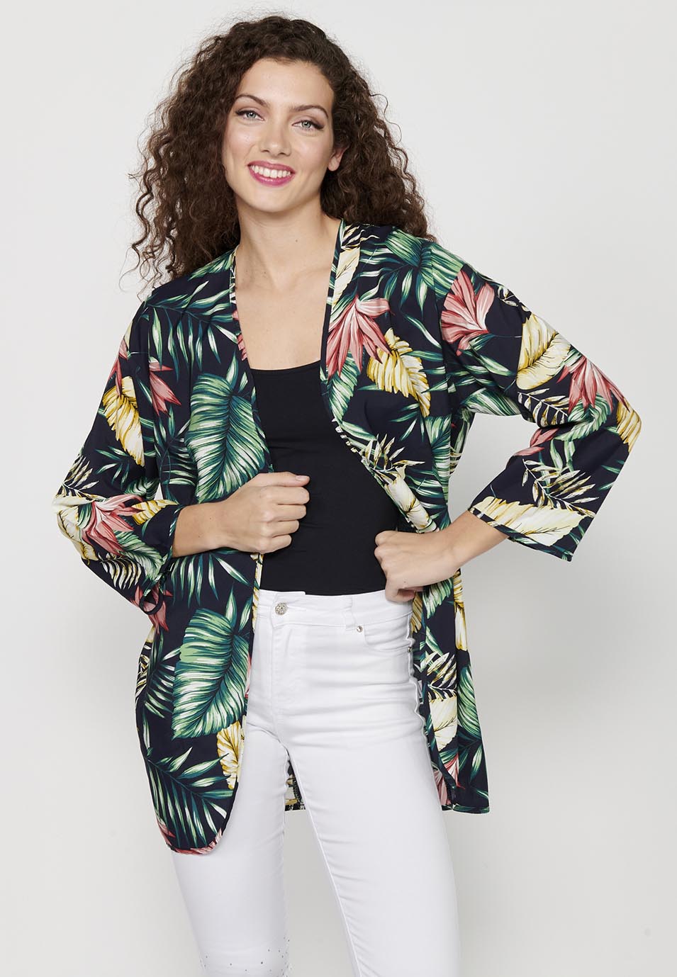 Kimono Mujer Estampado Tropical Abierto – Koroshi Multicolor