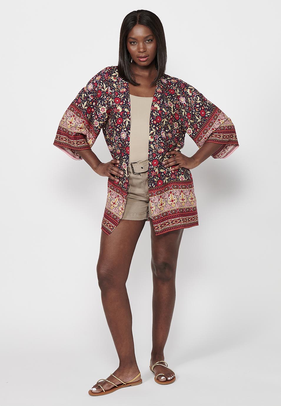 Kimono Mujer Estampado Floral Manga Ancha – Koroshi Multicolor
