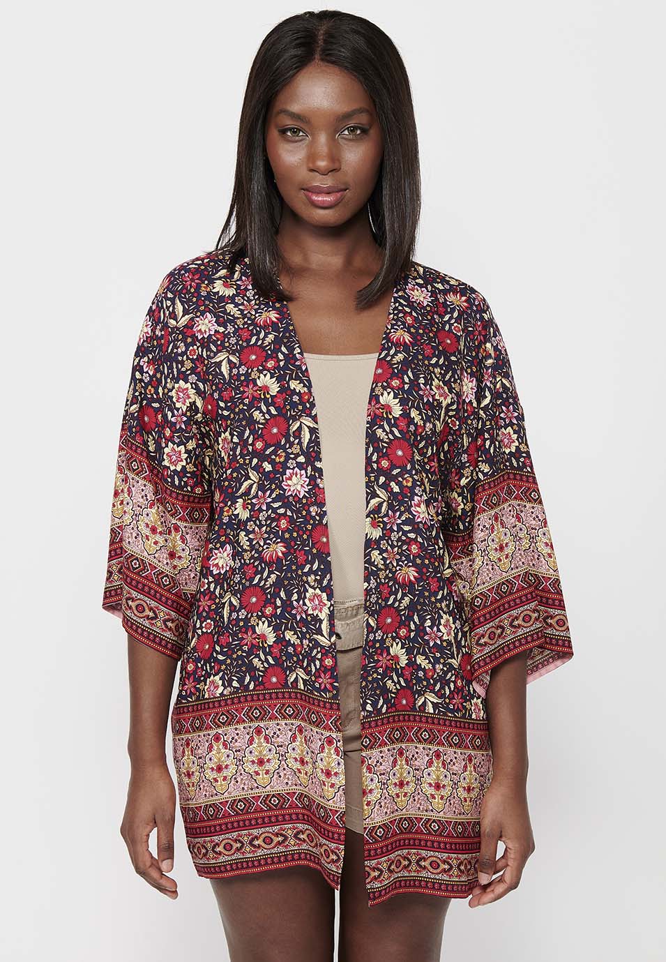 Kimono Mujer Estampado Floral Manga Ancha – Koroshi Multicolor