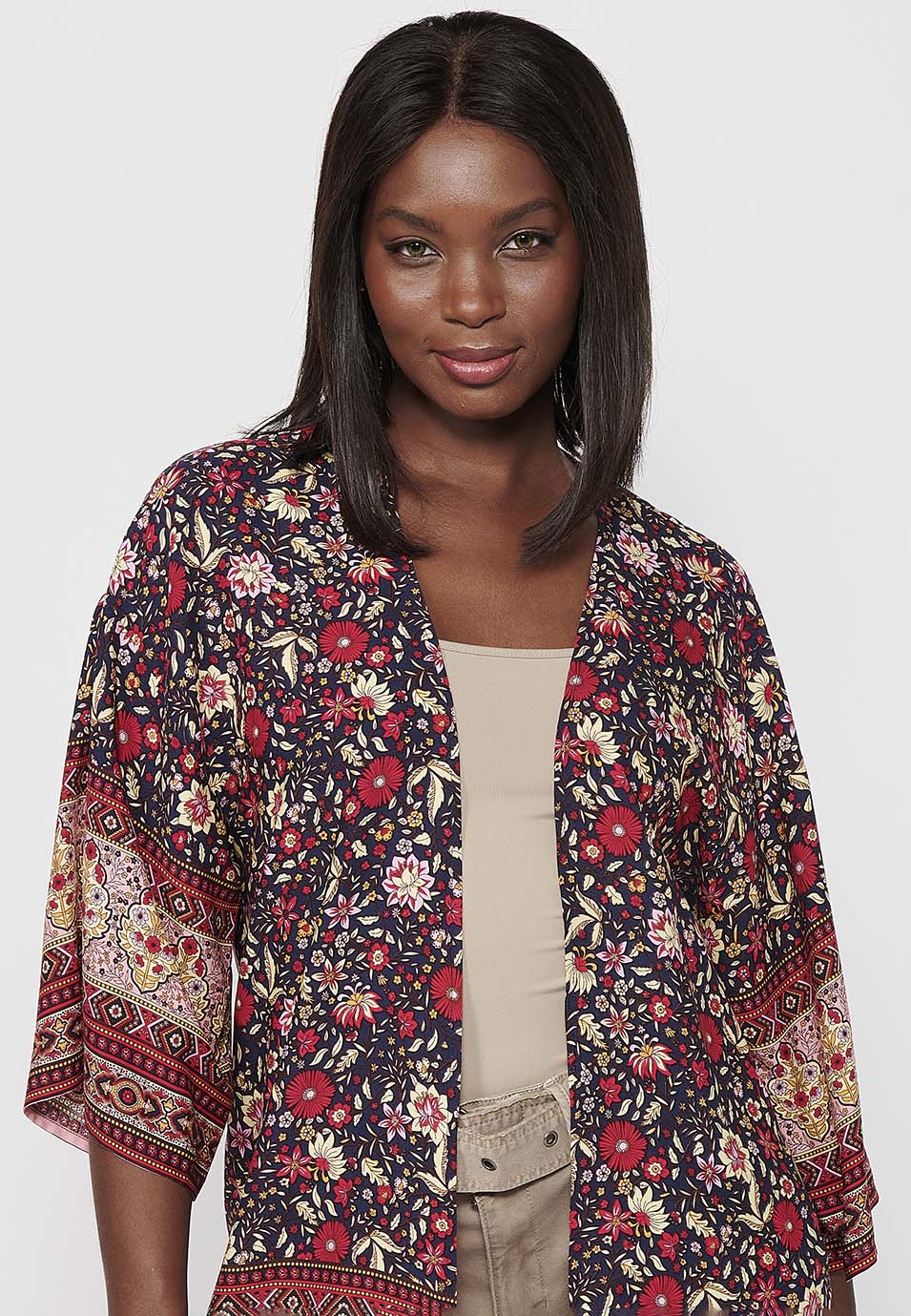 Kimono Mujer Estampado Floral Manga Ancha – Koroshi Multicolor