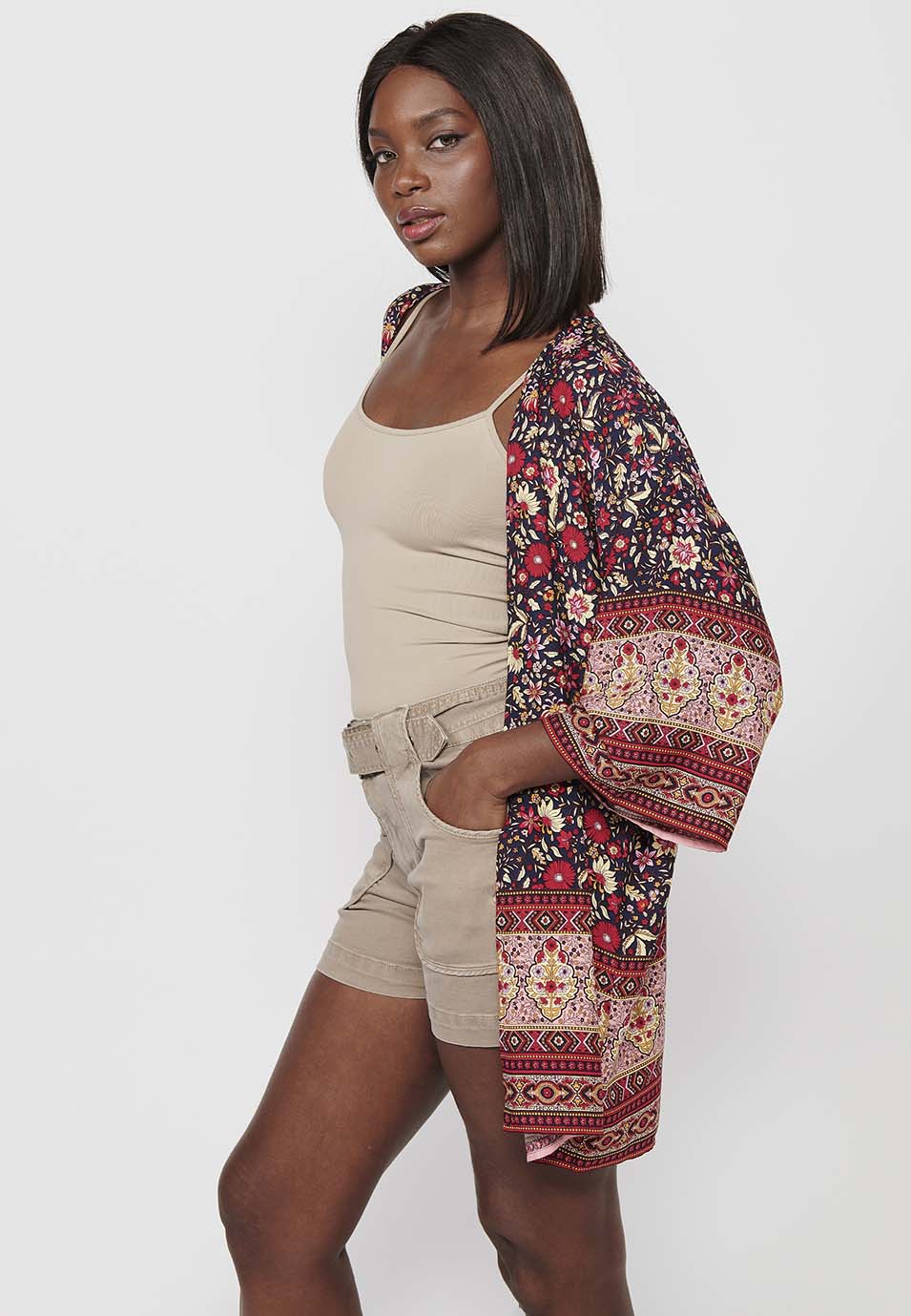 Kimono Mujer Estampado Floral Manga Ancha – Koroshi Multicolor