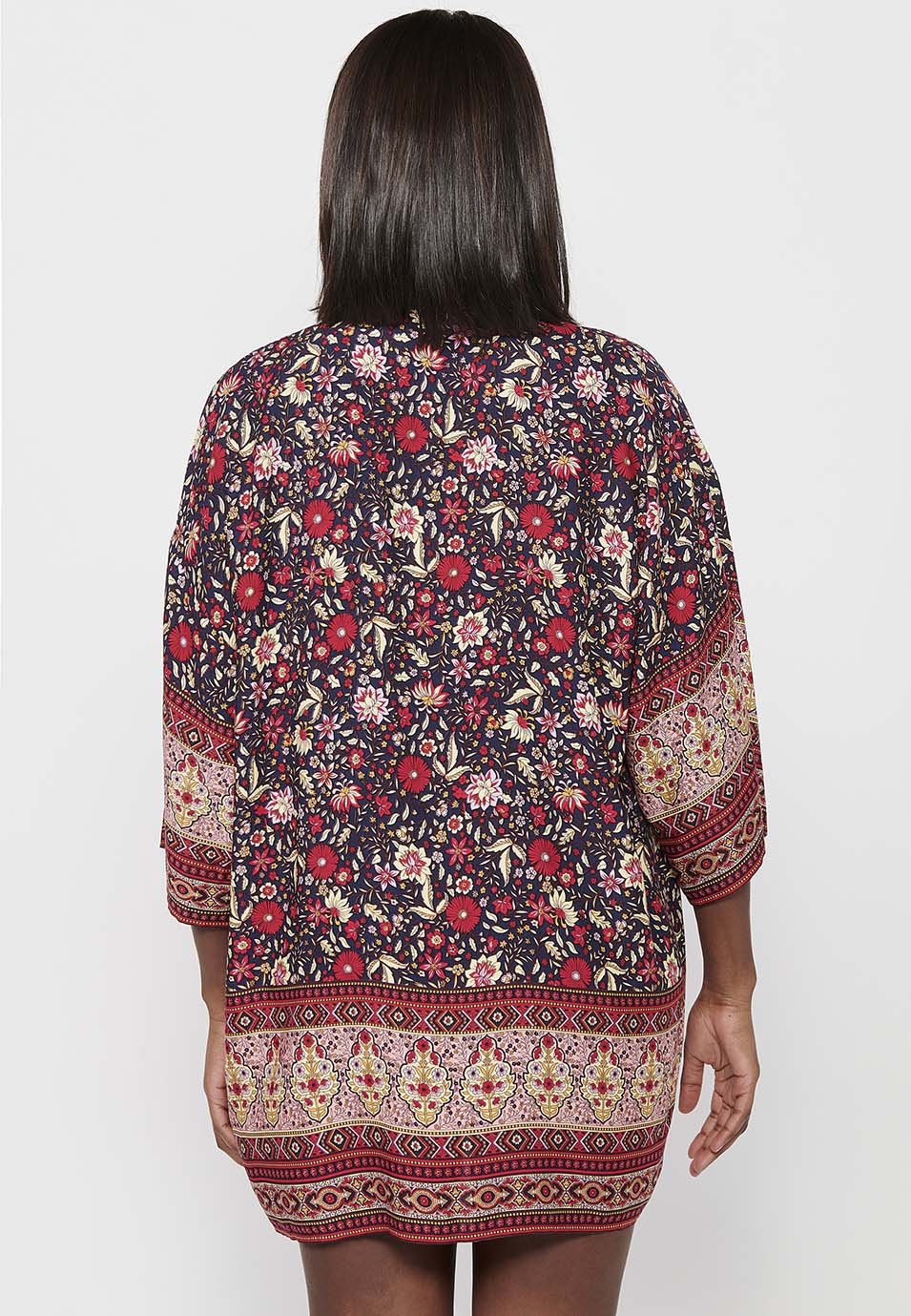 Kimono Mujer Estampado Floral Manga Ancha – Koroshi Multicolor