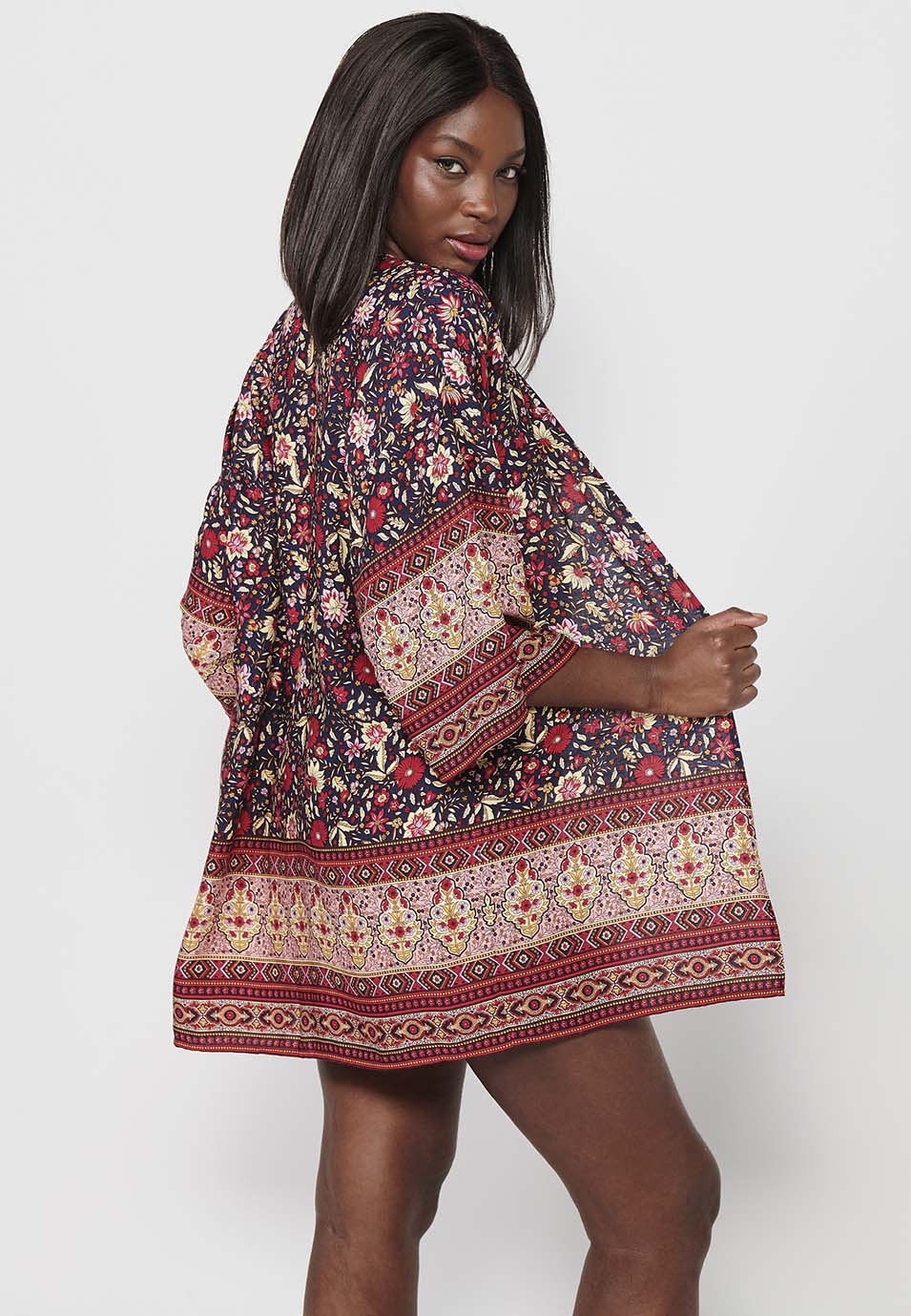 Kimono Mujer Estampado Floral Manga Ancha – Koroshi Multicolor