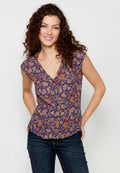 Blusa sin mangas con estilo camisero y cierre delantero con botones y estampado floral multicolor para mujer | moda actual