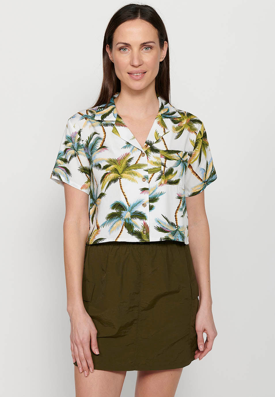 Blusa de manga corta con estampado floral y cuello camisero con solapas, multicolor para mujer | moda actual
