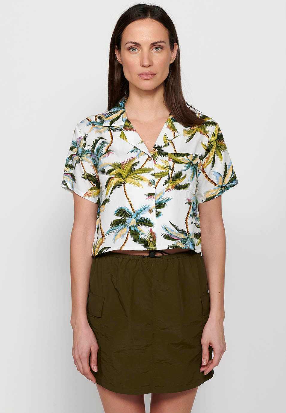 Blusa de manga corta con estampado floral y cuello camisero con solapas, multicolor para mujer | moda actual