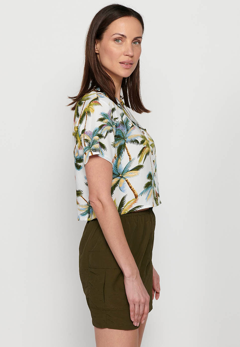 Blusa de manga corta con estampado floral y cuello camisero con solapas, multicolor para mujer | moda actual