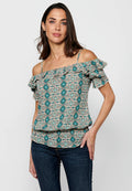 Blusa de manga corta con tirantes en los hombros y estampado floral para mujer | moda actual
