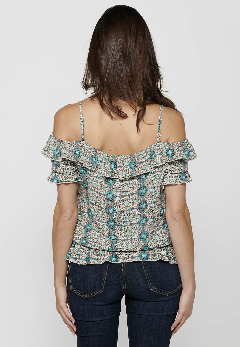 Blusa de manga corta con tirantes en los hombros y estampado floral para mujer | moda actual