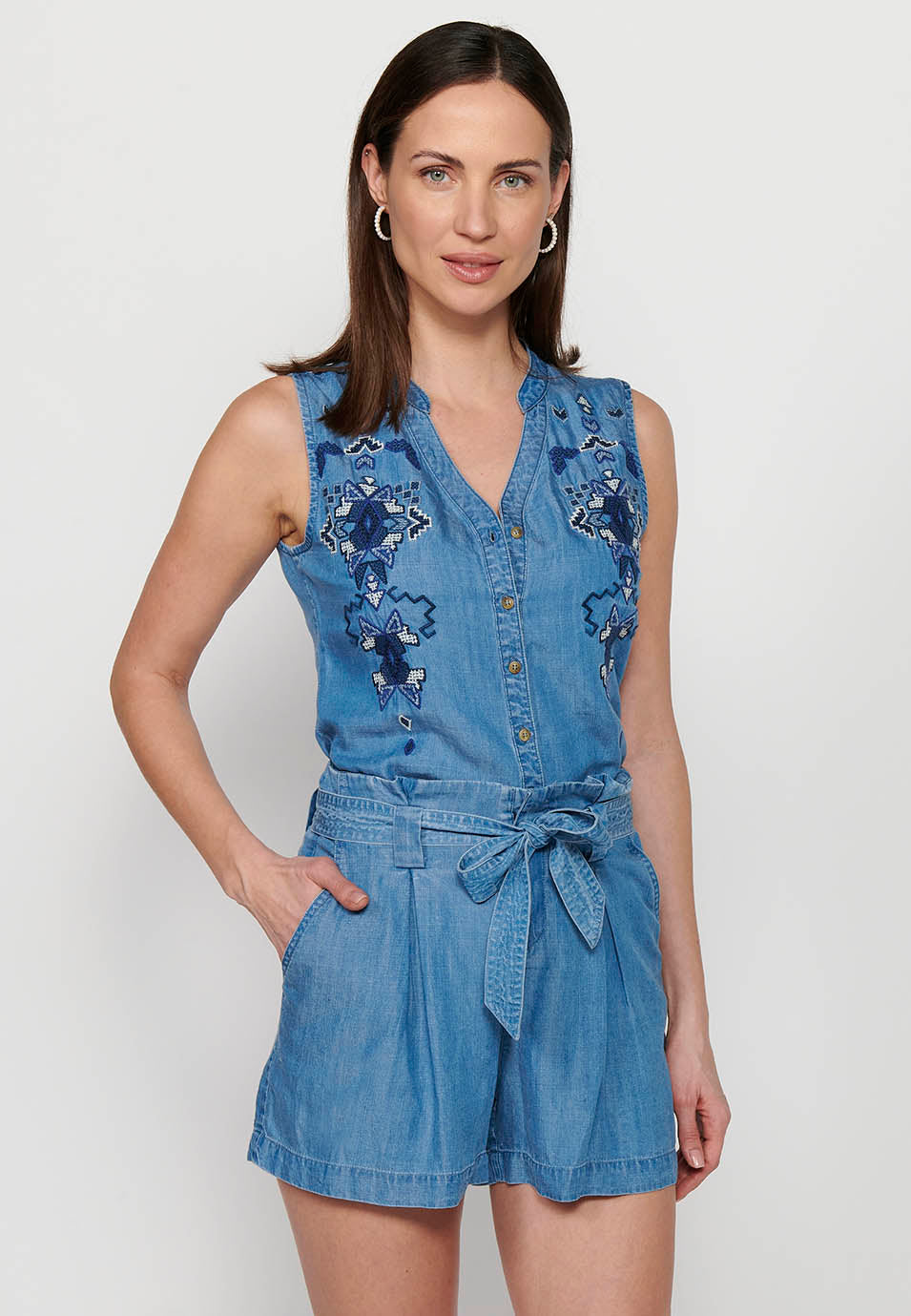 Blusa sin mangas estilo camisero, para mujer | moda actual