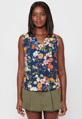 Blusa sin mangas de estilo camisero con cierre delantero con botones y estampado floral de multicolor para mujer | moda actual