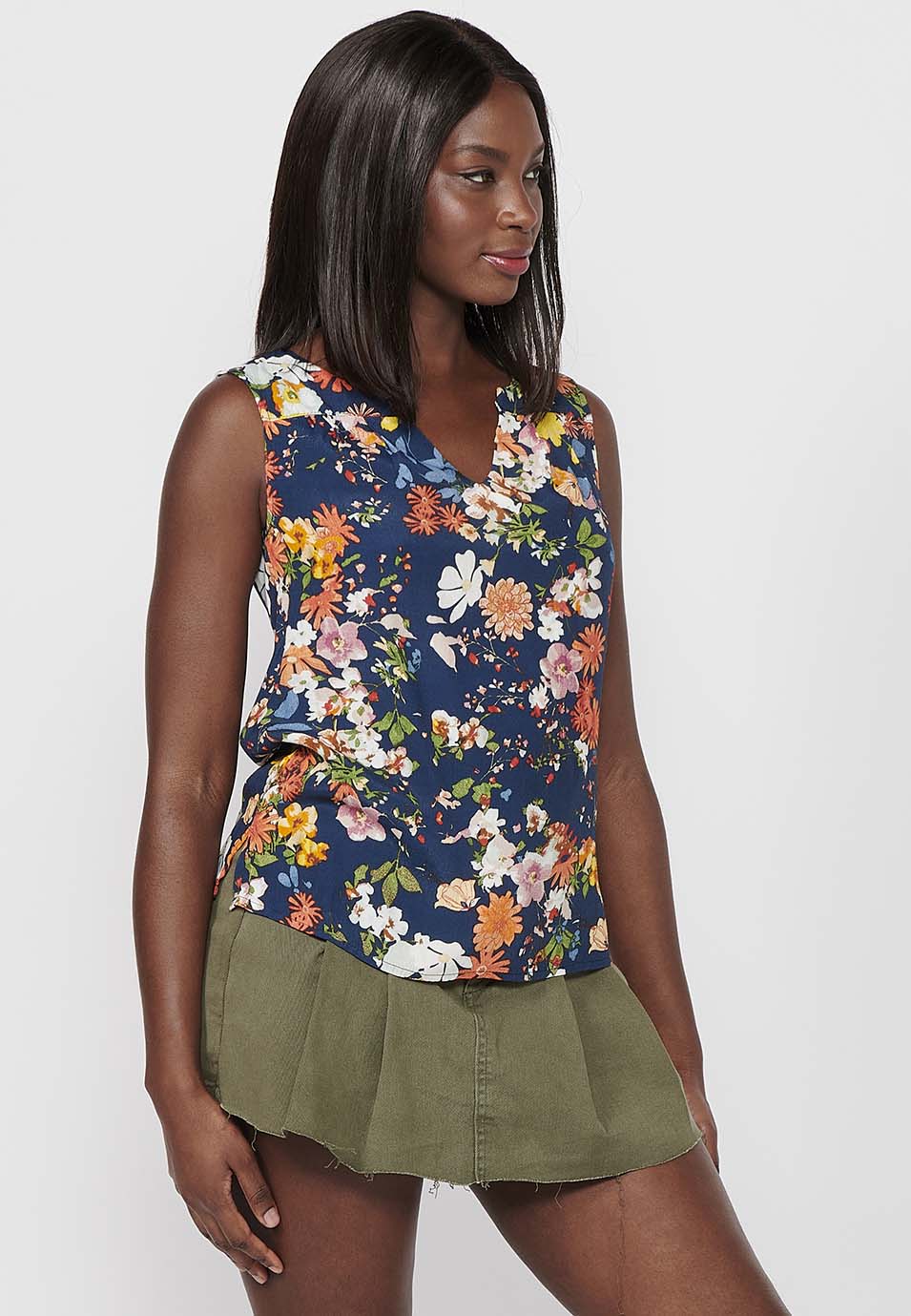 Blusa sin mangas de estilo camisero con cierre delantero con botones y estampado floral de multicolor para mujer | moda actual