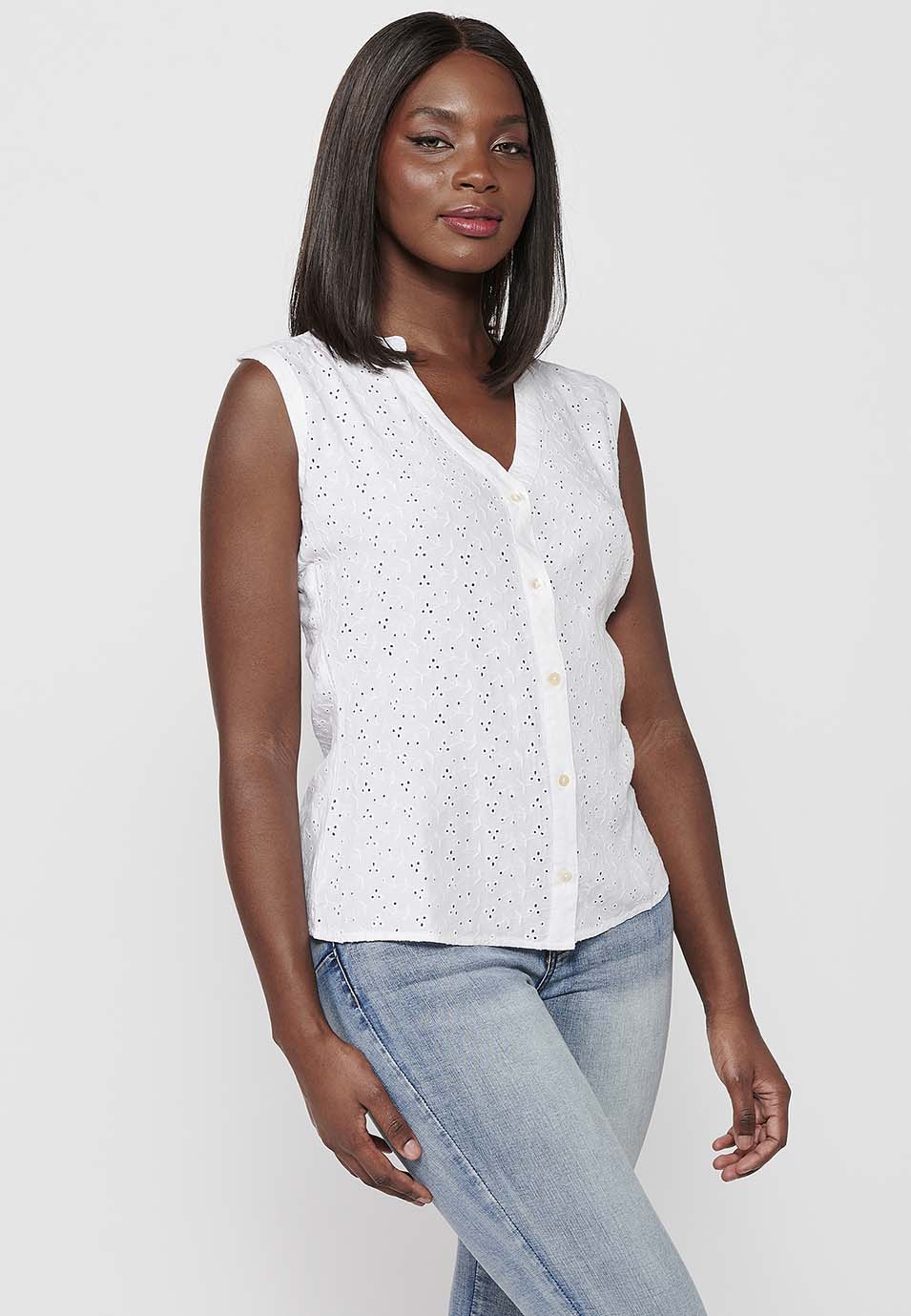 Blusa sin mangas de algodón con cierre delantero con botones para mujer | moda actual
